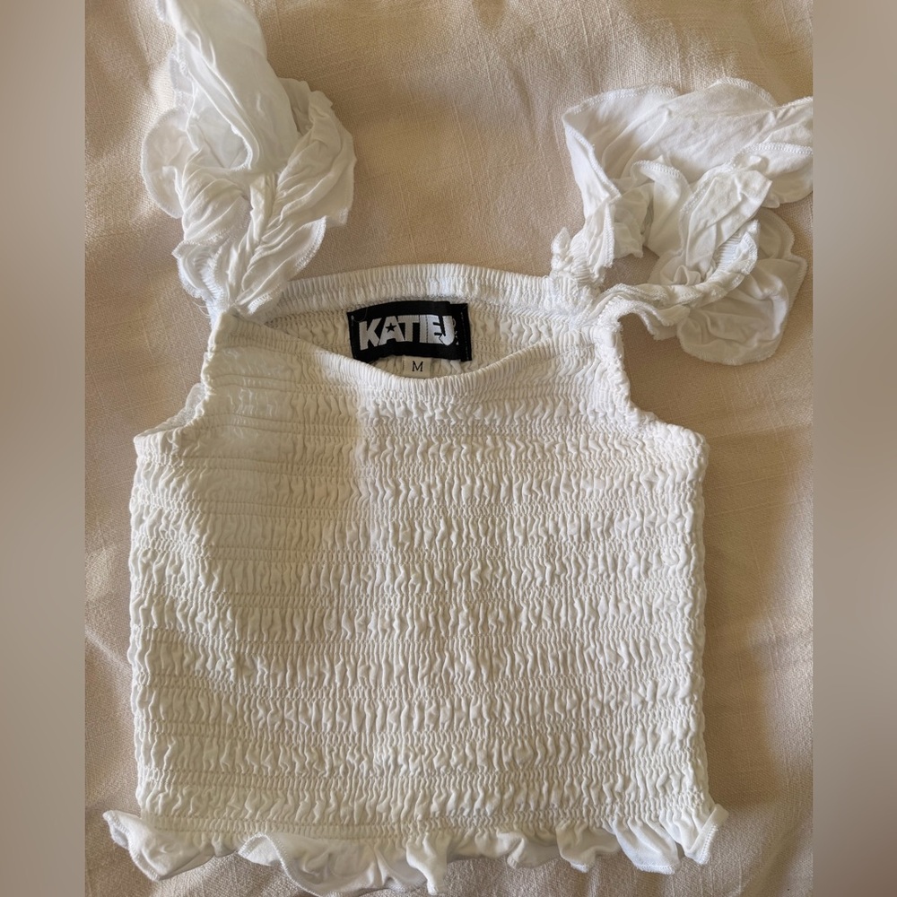 Katie J kids White Smocked Top with Ruffled Straps